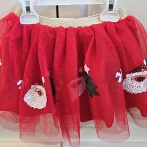 Red Tulle Skirt with Floral Embroidery